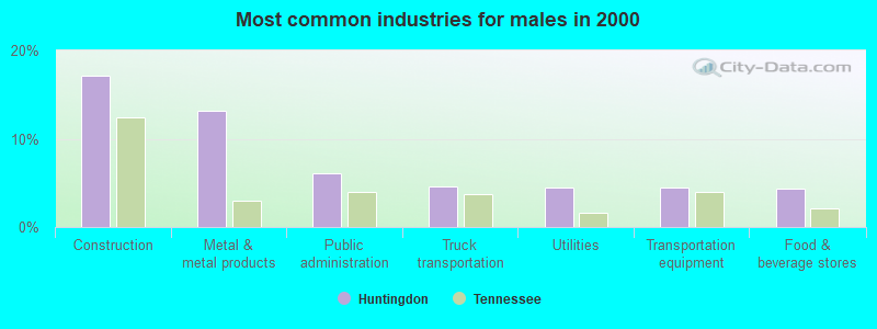 Most common industries for males in 2000