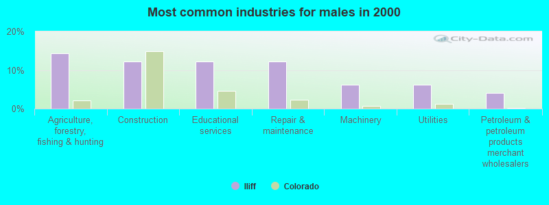 Most common industries for males in 2000