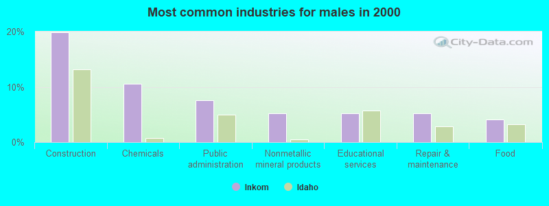 Most common industries for males in 2000