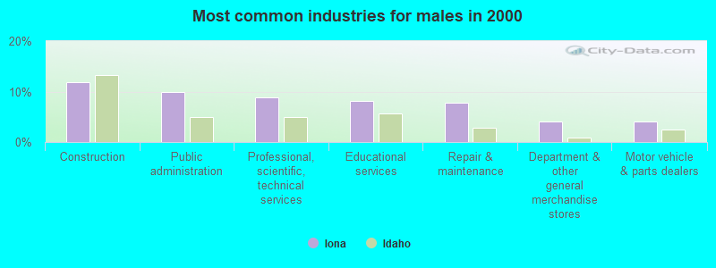 Most common industries for males in 2000