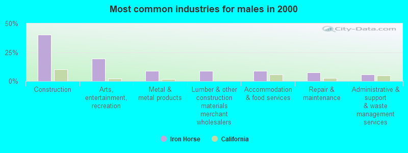 Most common industries for males in 2000