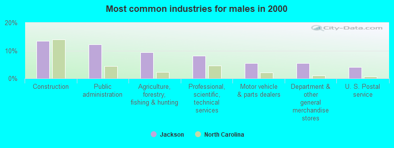 Most common industries for males in 2000