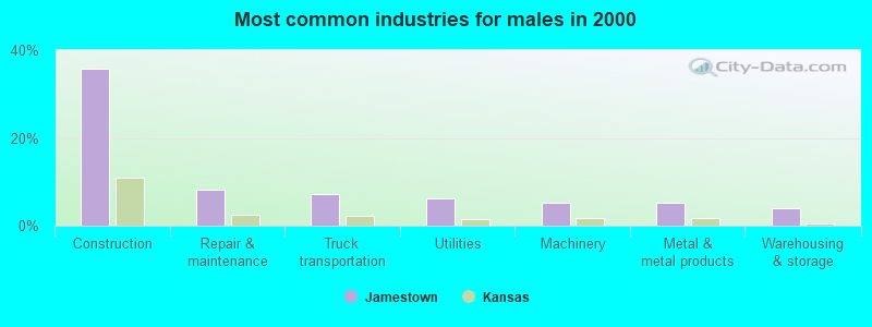 Most common industries for males in 2000