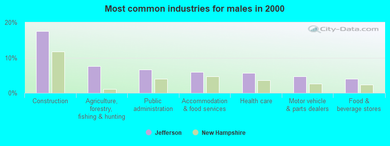 Most common industries for males in 2000