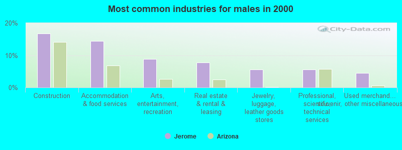 Most common industries for males in 2000