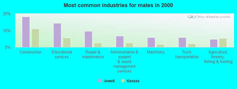 Most common industries for males in 2000