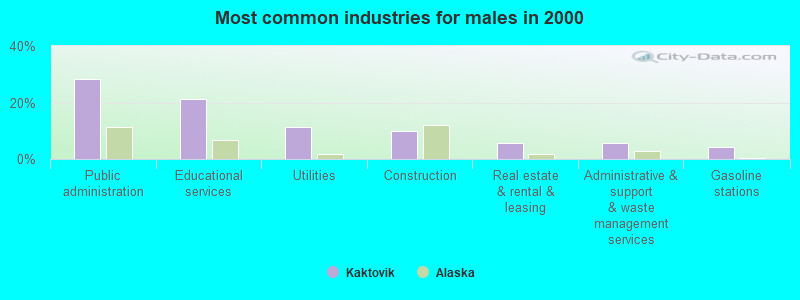 Most common industries for males in 2000