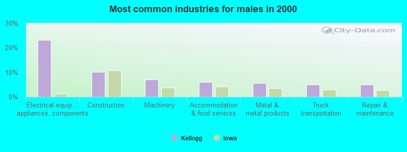 Most common industries for males in 2000