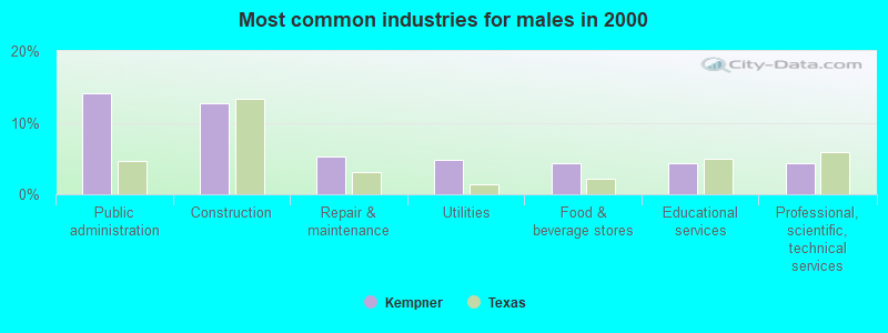 Most common industries for males in 2000