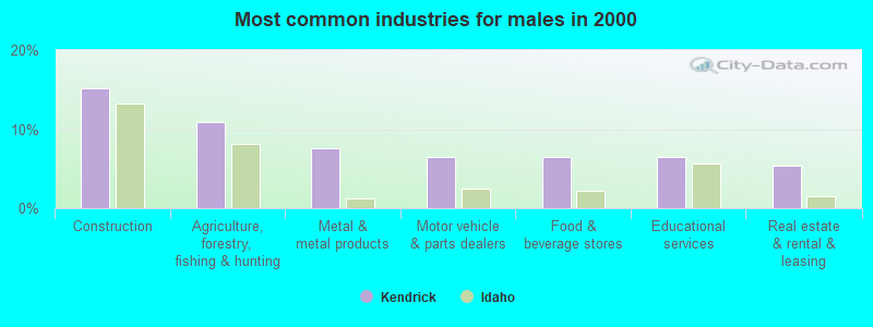 Most common industries for males in 2000