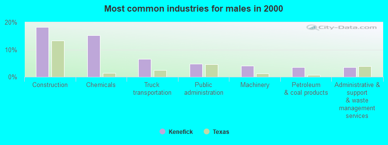 Most common industries for males in 2000