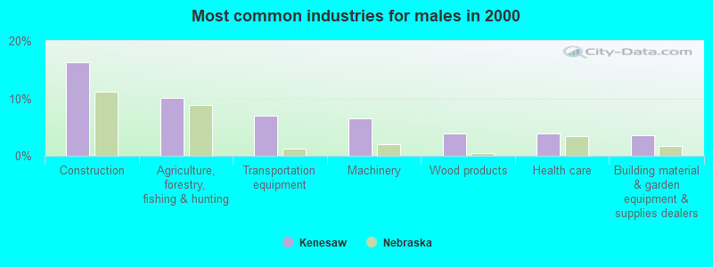 Most common industries for males in 2000