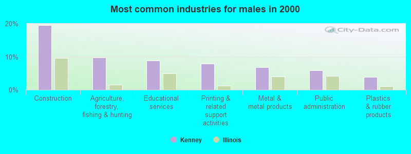 Most common industries for males in 2000