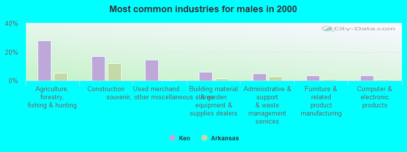 Most common industries for males in 2000