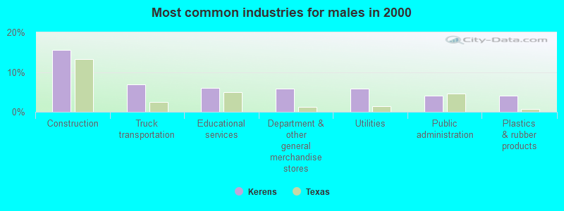 Most common industries for males in 2000