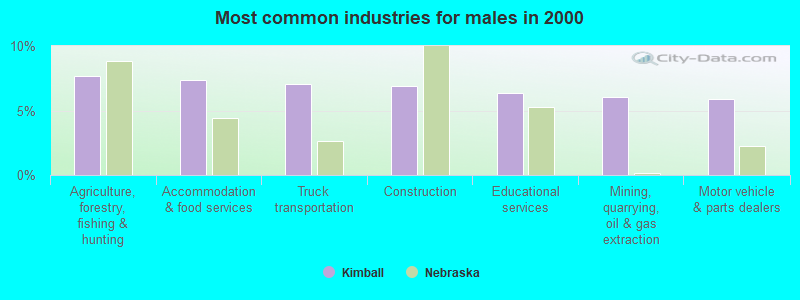 Most common industries for males in 2000