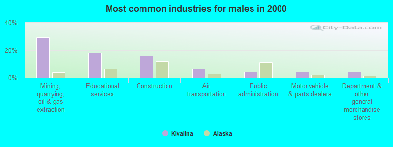 Most common industries for males in 2000