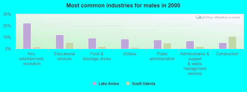 Most common industries for males in 2000