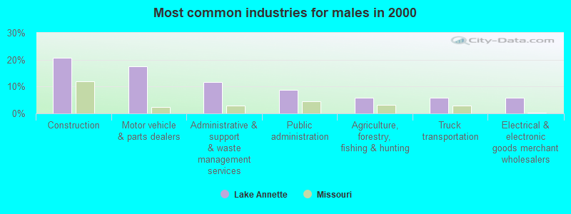 Most common industries for males in 2000