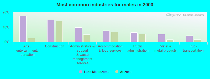 Most common industries for males in 2000