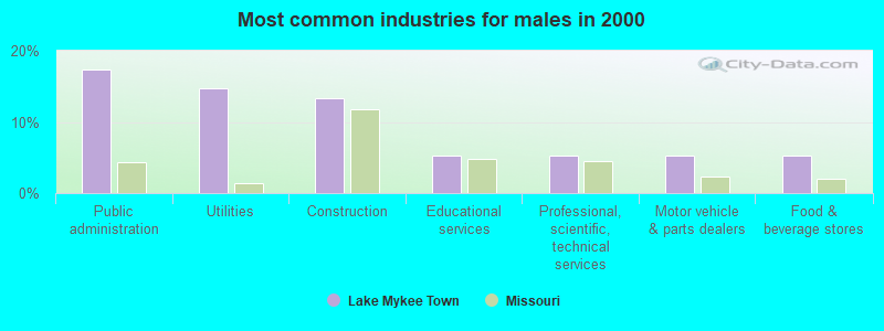 Most common industries for males in 2000