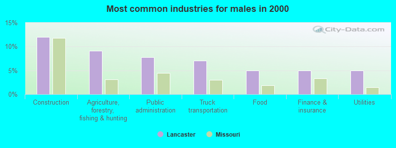 Most common industries for males in 2000