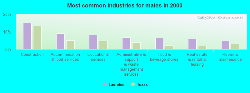 Most common industries for males in 2000