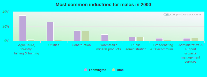 Most common industries for males in 2000