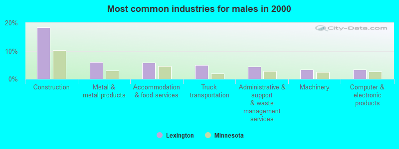 Most common industries for males in 2000