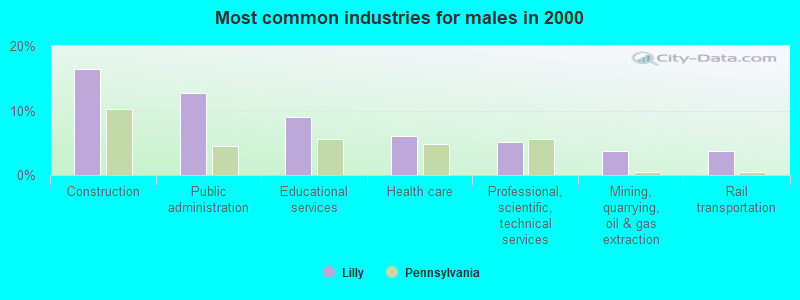 Most common industries for males in 2000