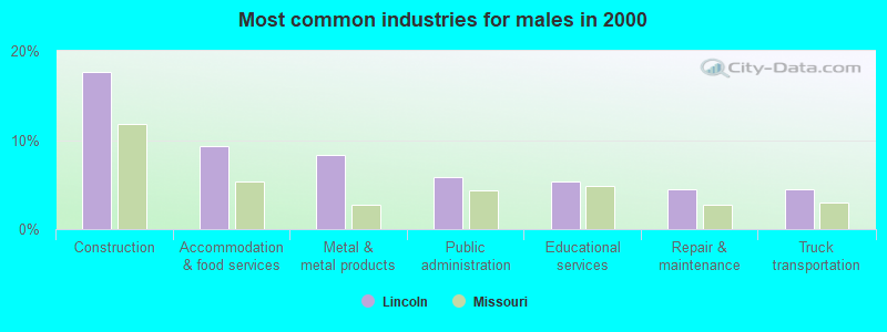 Most common industries for males in 2000