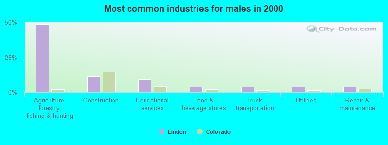 Most common industries for males in 2000