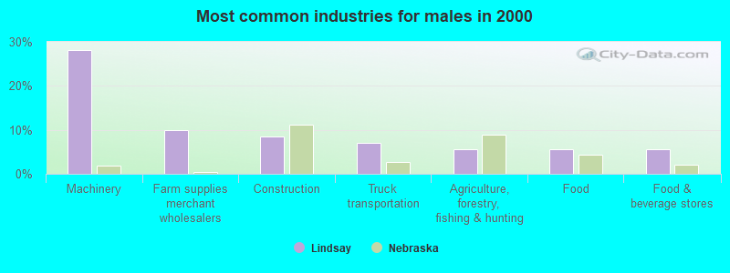 Most common industries for males in 2000