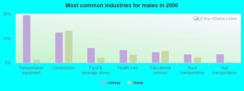 Most common industries for males in 2000