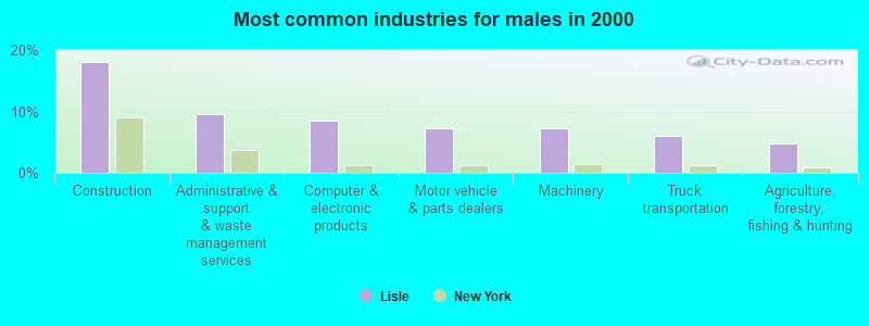 Most common industries for males in 2000