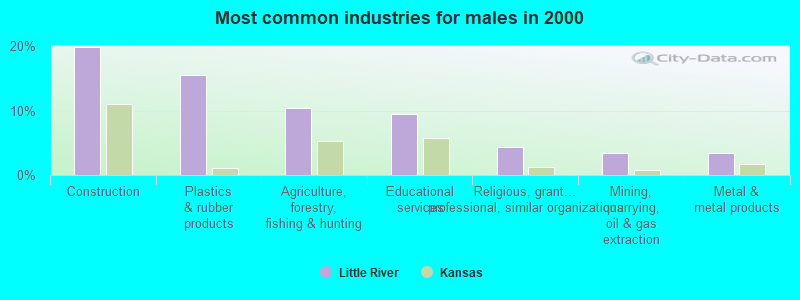 Most common industries for males in 2000