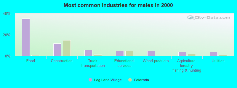 Most common industries for males in 2000