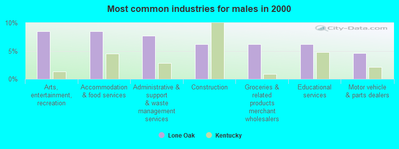 Most common industries for males in 2000