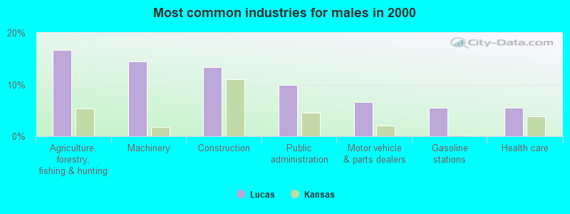 Most common industries for males in 2000