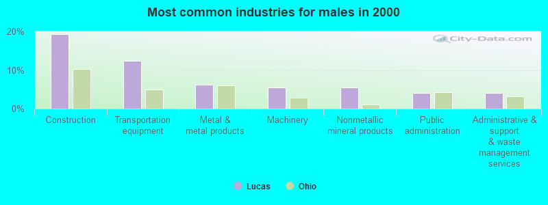 Most common industries for males in 2000