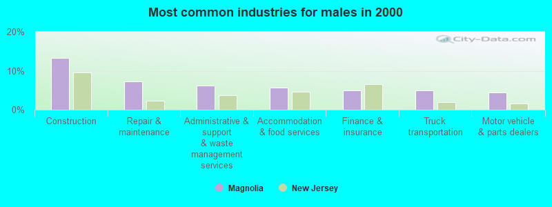 Most common industries for males in 2000