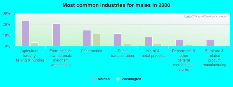 Most common industries for males in 2000