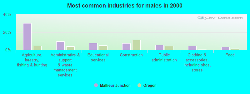 Most common industries for males in 2000