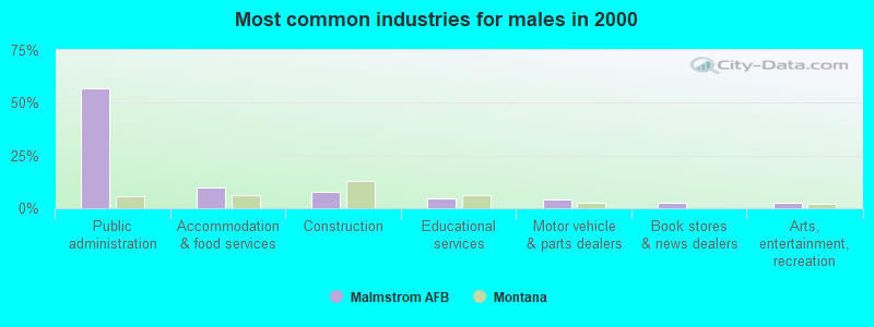 Most common industries for males in 2000