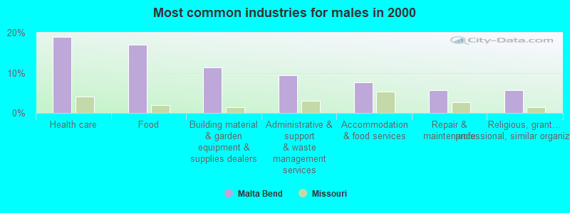 Most common industries for males in 2000