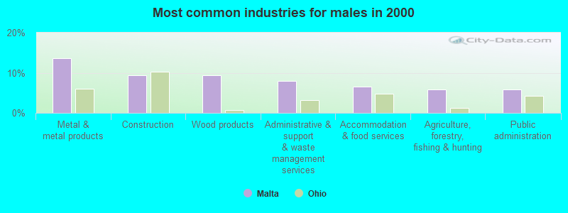 Most common industries for males in 2000