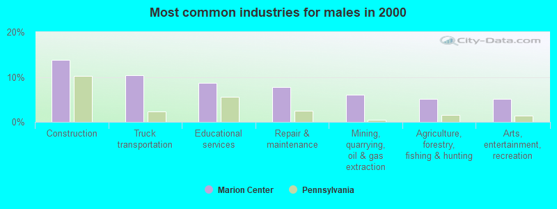 Most common industries for males in 2000