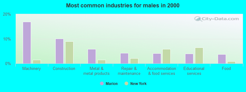 Most common industries for males in 2000