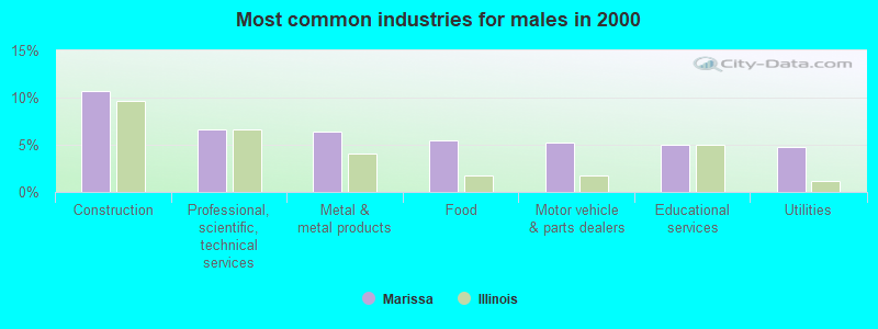 Most common industries for males in 2000