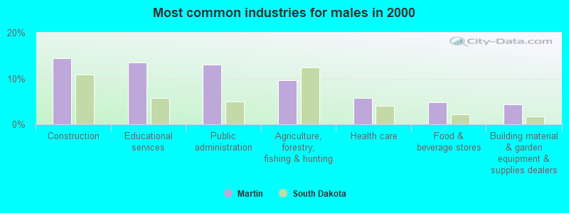 Most common industries for males in 2000